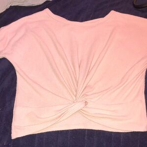 #750–(S) Vintage pink short sleeve blouse with front tie , tag removed